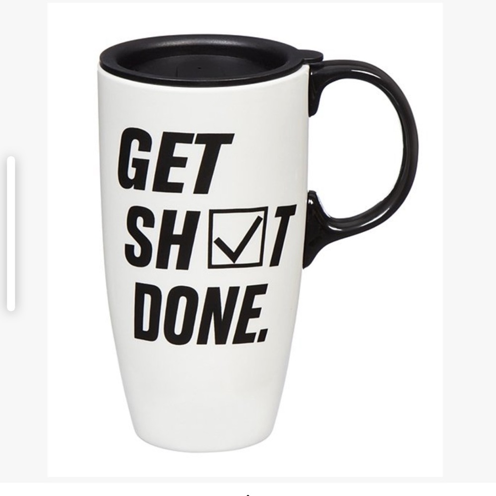 Cypress Home-"Get Sh!t Done" white ceramic mug with black letters w/lid 17oz New